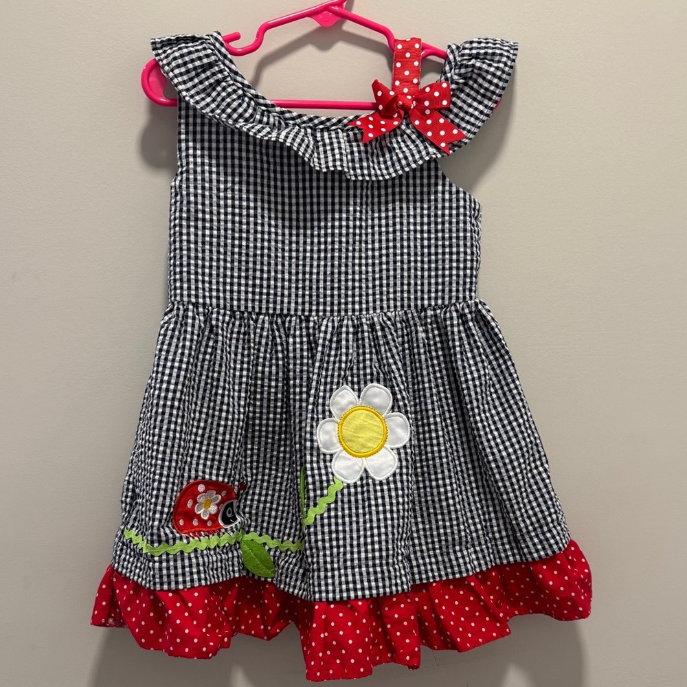 Rare Editions Black Gingham Dress with Red and Yellow Accents